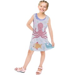 Underwater Seamless Pattern Light Background Funny Kids  Tunic Dress