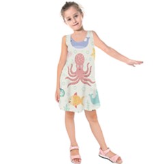 Underwater Seamless Pattern Light Background Funny Kids  Sleeveless Dress