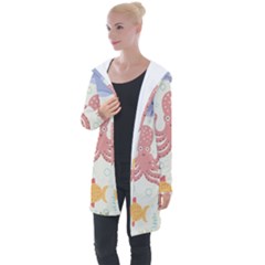 Underwater Seamless Pattern Light Background Funny Longline Hooded Cardigan