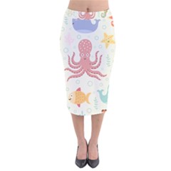 Underwater Seamless Pattern Light Background Funny Velvet Midi Pencil Skirt