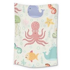 Underwater Seamless Pattern Light Background Funny Large Tapestry