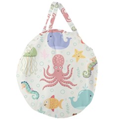 Underwater Seamless Pattern Light Background Funny Giant Round Zipper Tote