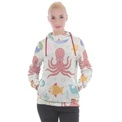 Underwater Seamless Pattern Light Background Funny Women s Hooded Pullover