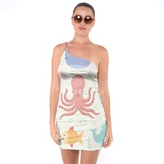 Underwater Seamless Pattern Light Background Funny One Soulder Bodycon Dress