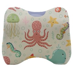 Underwater Seamless Pattern Light Background Funny Velour Head Support Cushion