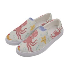 Underwater Seamless Pattern Light Background Funny Women s Canvas Slip Ons