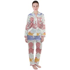 Underwater Seamless Pattern Light Background Funny Satin Long Sleeve Pyjamas Set