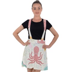 Underwater Seamless Pattern Light Background Funny Velvet Suspender Skater Skirt