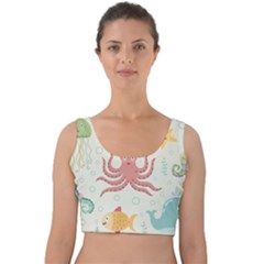 Underwater Seamless Pattern Light Background Funny Velvet Crop Top