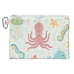 Underwater Seamless Pattern Light Background Funny Canvas Cosmetic Bag (XL)