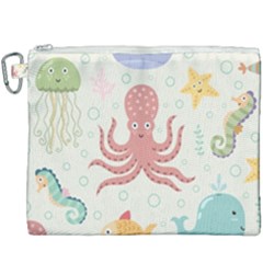 Underwater Seamless Pattern Light Background Funny Canvas Cosmetic Bag (XXXL)