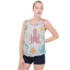 Underwater Seamless Pattern Light Background Funny Bubble Hem Chiffon Tank Top