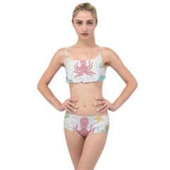 Underwater Seamless Pattern Light Background Funny Layered Top Bikini Set