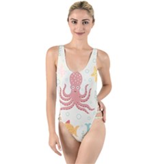 Underwater Seamless Pattern Light Background Funny High Leg Strappy Swimsuit