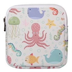 Underwater Seamless Pattern Light Background Funny Mini Square Pouch