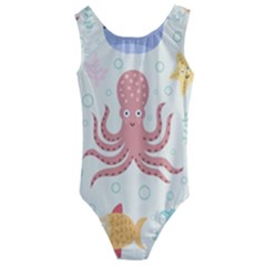 Underwater Seamless Pattern Light Background Funny Kids  Cut-Out Back One Piece Swimsuit