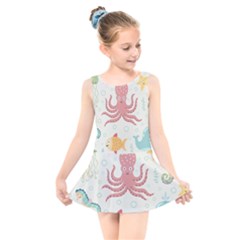 Underwater Seamless Pattern Light Background Funny Kids  Skater Dress Swimsuit