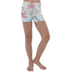 Underwater Seamless Pattern Light Background Funny Kids  Lightweight Velour Yoga Shorts