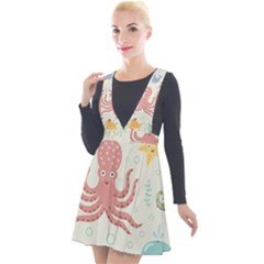 Underwater Seamless Pattern Light Background Funny Plunge Pinafore Velour Dress