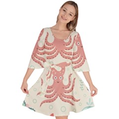 Underwater Seamless Pattern Light Background Funny Velour Kimono Dress