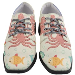 Underwater Seamless Pattern Light Background Funny Women Heeled Oxford Shoes