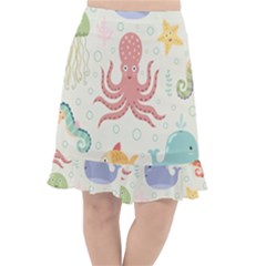 Underwater Seamless Pattern Light Background Funny Fishtail Chiffon Skirt