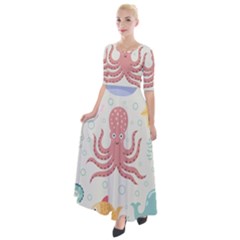Underwater Seamless Pattern Light Background Funny Half Sleeves Maxi Dress