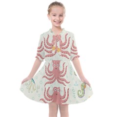 Underwater Seamless Pattern Light Background Funny Kids  All Frills Chiffon Dress