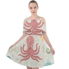 Underwater Seamless Pattern Light Background Funny Cut Out Shoulders Chiffon Dress