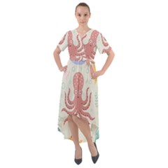 Underwater Seamless Pattern Light Background Funny Front Wrap High Low Dress