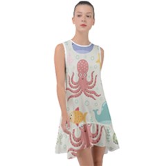 Underwater Seamless Pattern Light Background Funny Frill Swing Dress