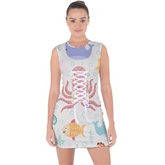 Underwater Seamless Pattern Light Background Funny Lace Up Front Bodycon Dress