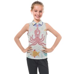 Underwater Seamless Pattern Light Background Funny Kids  Sleeveless Polo Tee