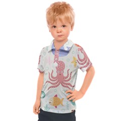 Underwater Seamless Pattern Light Background Funny Kids  Polo Tee