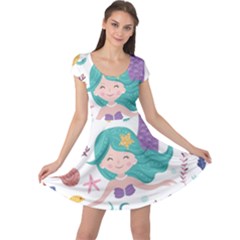 Set Cute Mermaid Seaweeds Marine Inhabitants Cap Sleeve Dress by Wegoenart