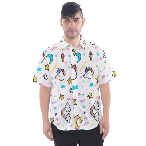 Unicorns Rainbows Seamless Pattern Men s Short Sleeve Shirt by Wegoenart