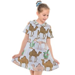 Camels Cactus Desert Pattern Kids  Short Sleeve Shirt Dress by Wegoenart