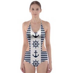 Nautical Seamless Pattern Vector Illustration Cut-out One Piece Swimsuit