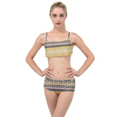 Seamless Pattern Egyptian Ornament With Lotus Flower Layered Top Bikini Set