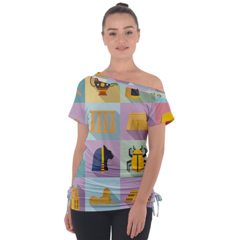 Egypt Icons Set Flat Style Tie-up Tee by Wegoenart