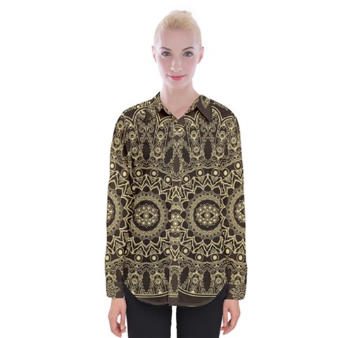 Hamsa Hand Drawn Symbol With Flower Decorative Pattern Womens Long Sleeve Shirt by Wegoenart