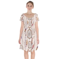 Coloured Dreamcatcher Background Short Sleeve Bardot Dress by Wegoenart