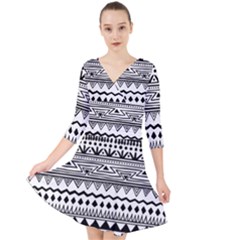 Boho Style Pattern Quarter Sleeve Front Wrap Dress by Wegoenart