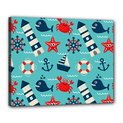Seamless Pattern Nautical Icons Cartoon Style Canvas 20  x 16  (Stretched)