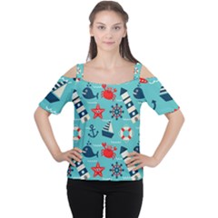 Seamless Pattern Nautical Icons Cartoon Style Cutout Shoulder Tee