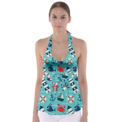 Seamless Pattern Nautical Icons Cartoon Style Babydoll Tankini Top