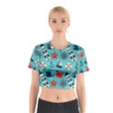 Seamless Pattern Nautical Icons Cartoon Style Cotton Crop Top View1