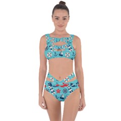 Seamless Pattern Nautical Icons Cartoon Style Bandaged Up Bikini Set 