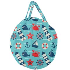 Seamless Pattern Nautical Icons Cartoon Style Giant Round Zipper Tote