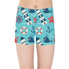 Seamless Pattern Nautical Icons Cartoon Style Kids  Sports Shorts